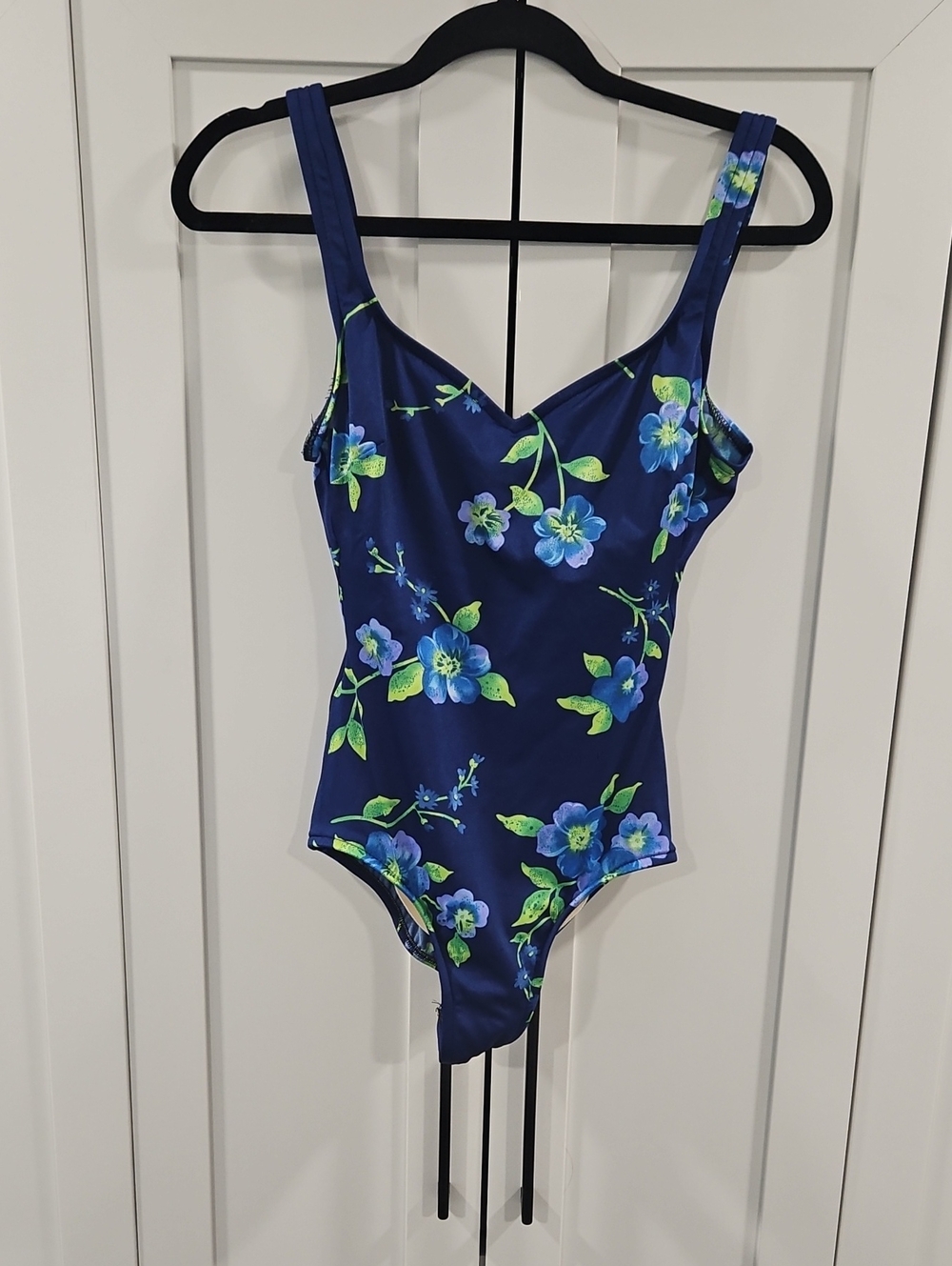 Lands' End Navy Floral One-Piece Swimsuit. Vintage Size 12. Excellent Condition